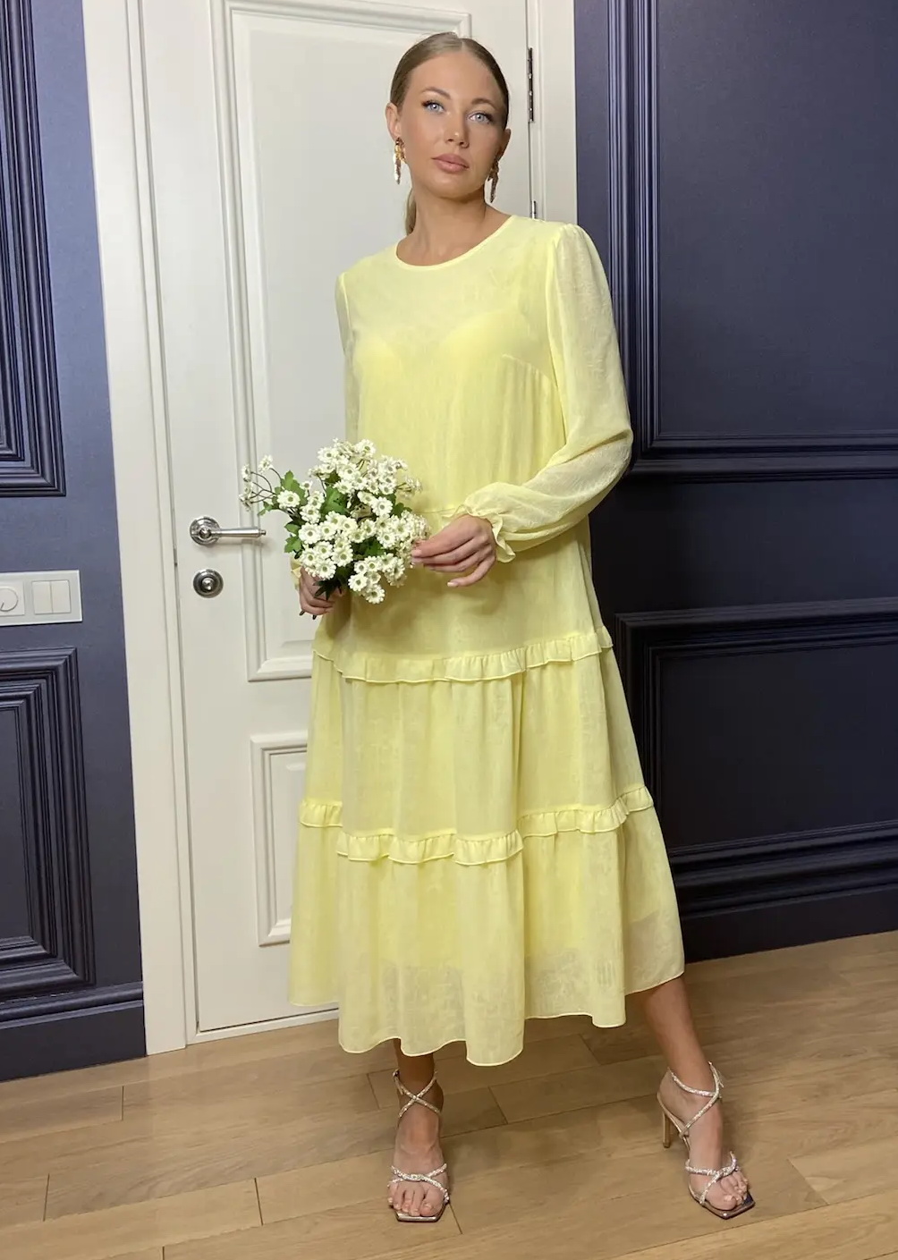 Платье П-497/1 (164, 88, 96, Шифон, 7 Желтый, OT Отсутствует, Вискоза 70% П/Э 30%)
